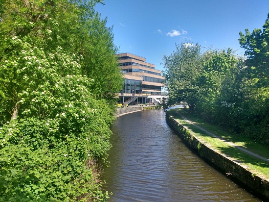 View of the Huddersfield Narrow Canal on campus