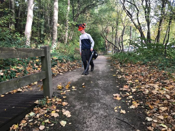 Student Leaf blowing