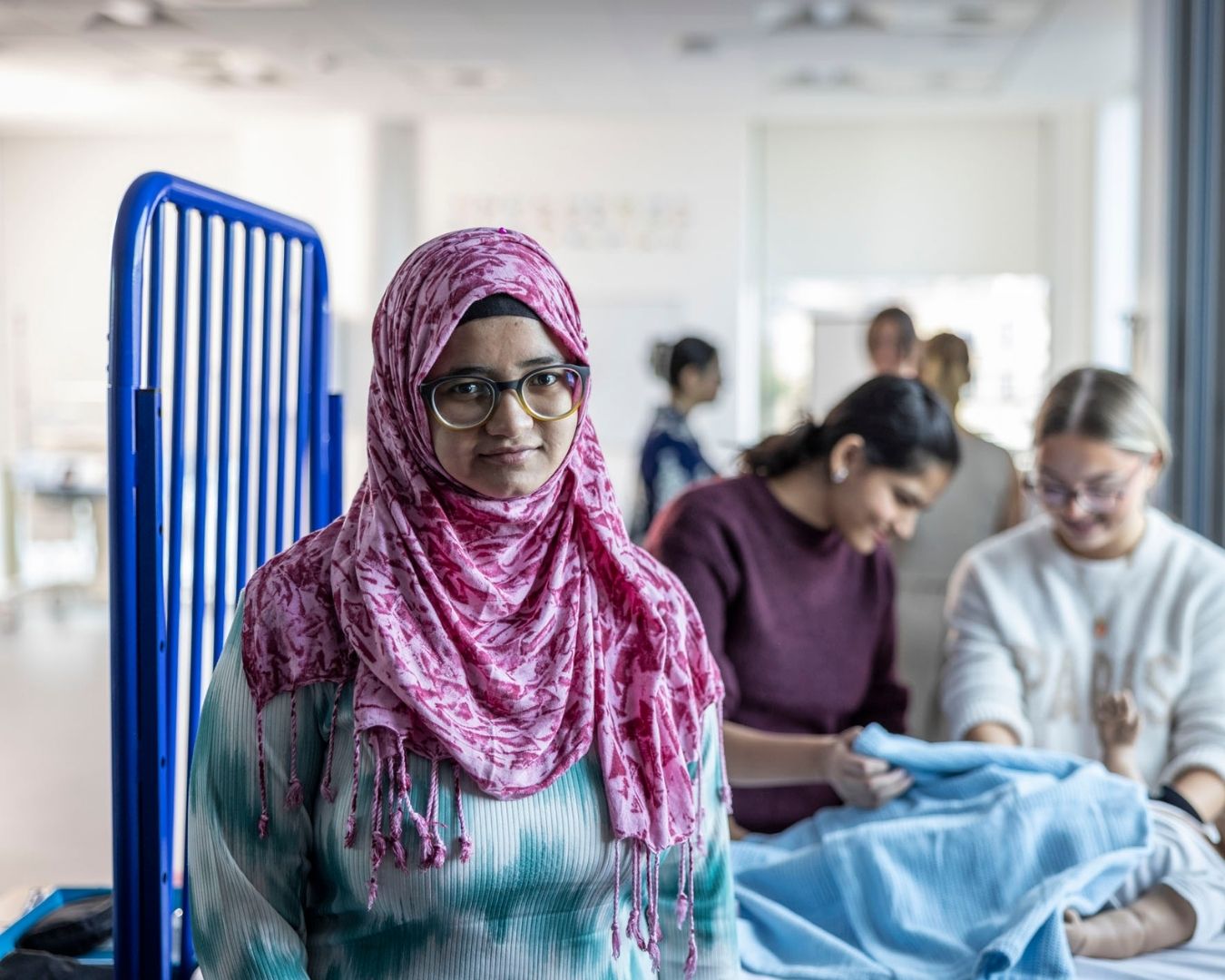 A student with medical related class in background