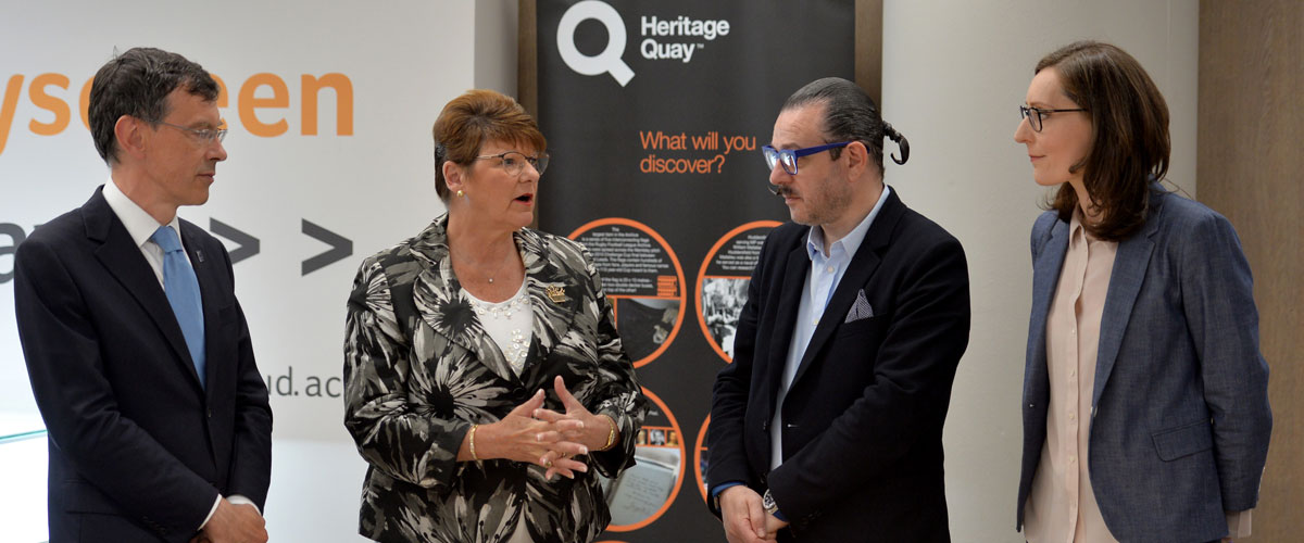 Pictured (l-r) are the University's Deputy Vice-Chancellor, Professor Tim Thornton, HSFA Chair Lilian Black, businessman Jonathan Straight and Holocaust Centre Director Emma King