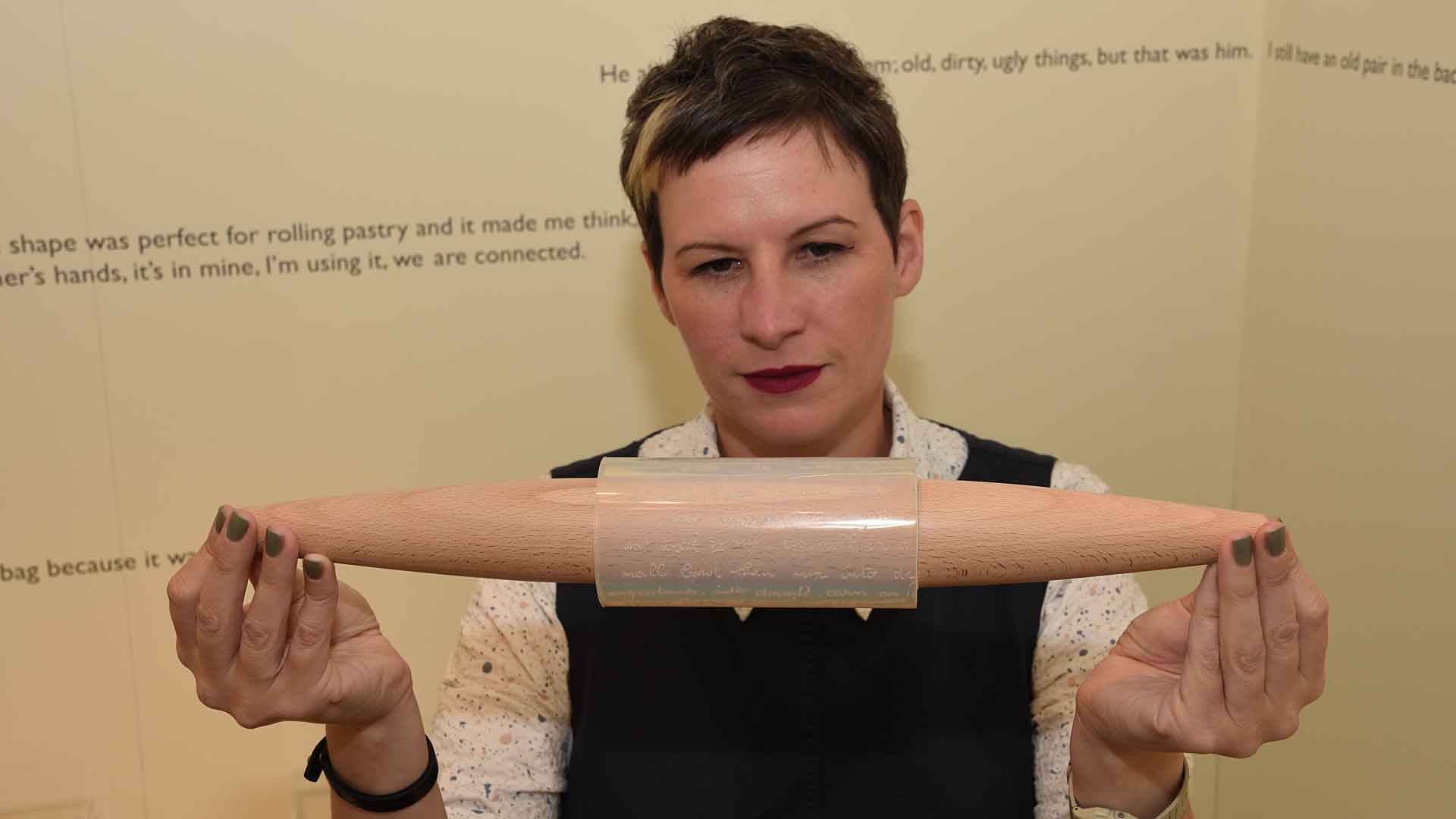 Rolling pin by Charlotte Goldthorpe at the Making Material Memories exhibition