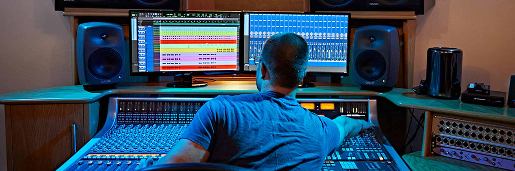 Music student using mixing board